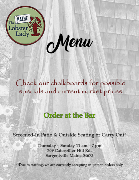 Menu Front Page Maine Lobster Lady