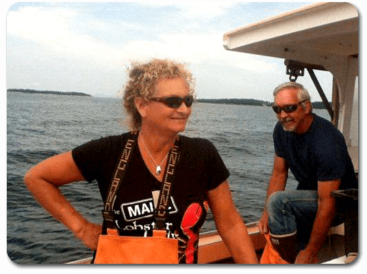 Diana and Greg on the Shockwave, their family lobster fishing boat