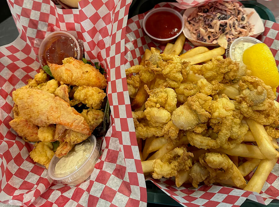 Clam Basket and Lobster Bites Maine Lobster Lady Fried Whole Belly Clam basket and Lobster Bites