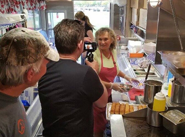 Tyler Florence filming The Maine Lobster Lady for The Great Food Truck Race reality show