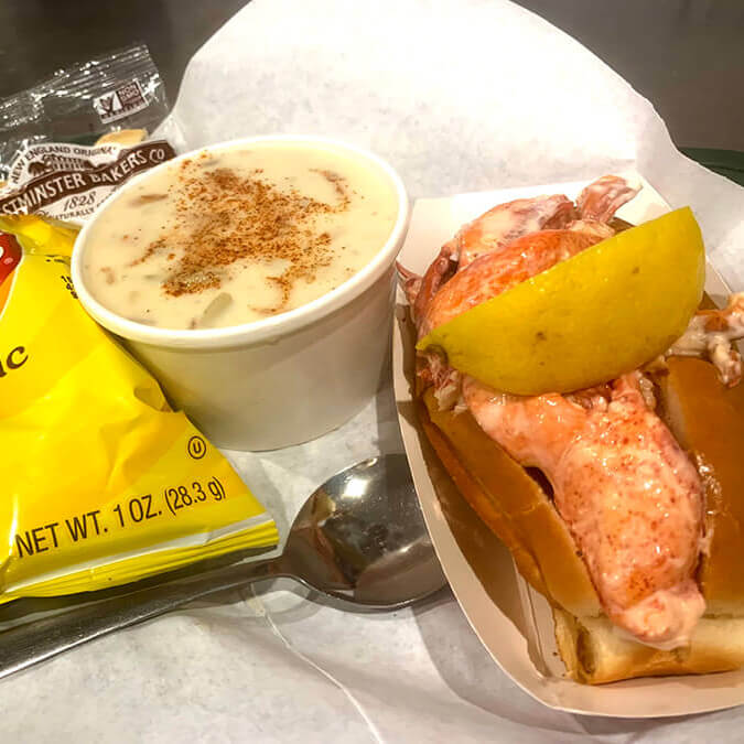Clam chowder made from scratch and a lobster roll